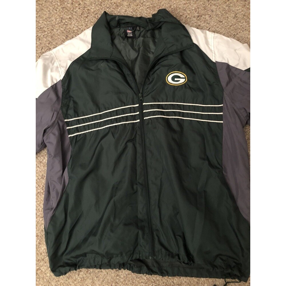 Green Bay Packers Reebok SI Jacket Men XL Green Nylon Full Zip Long‎ Sleeve NFL
